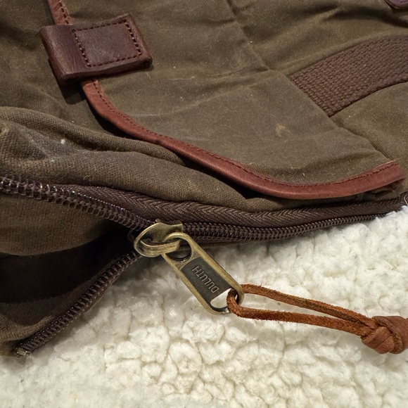 Duluth Trading Co Brown Waxed coated Canvas Backpack tote bag expandable Filson